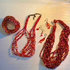 Pink and red matching jewelry set